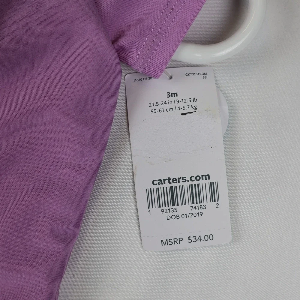 Carter's Baby Swim Shirt 3 Months Purple Cat Mermaid UPF‎ 50+ New Sun Protection